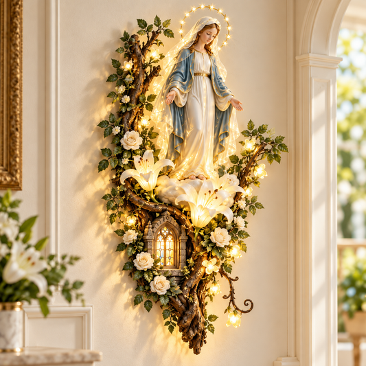 🙏✨ Blessed Mother Lighted Wall Décor | Virgin Mary 3D Religious Wall Art with Warm Ambient Glow