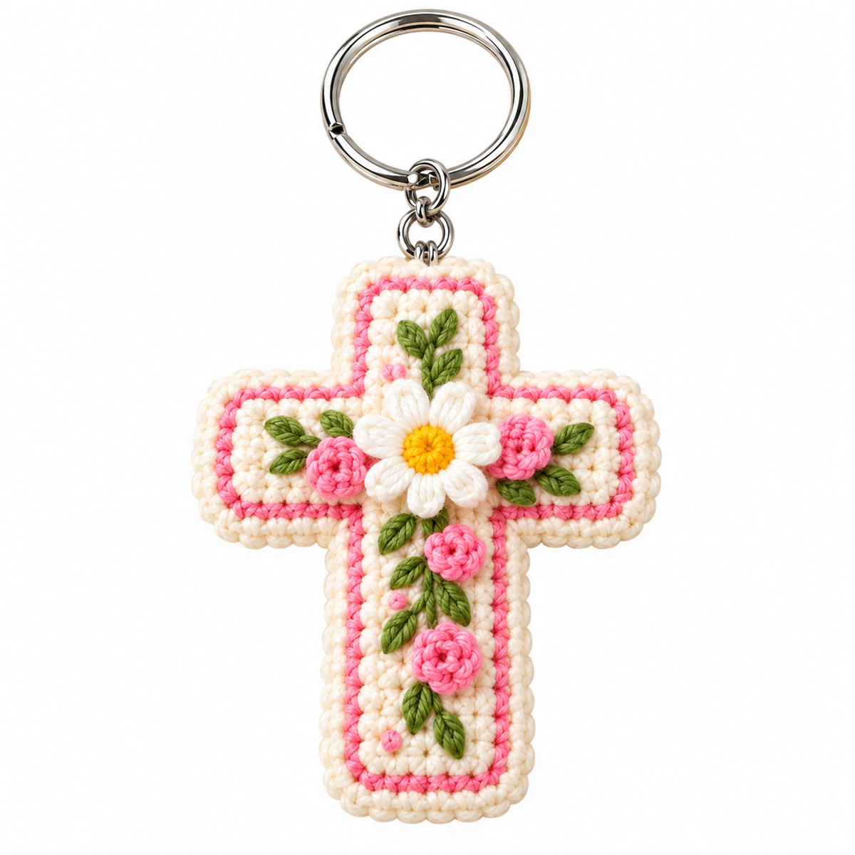 ✝️Christian Crochet Keychains – Jesus Loves You, Virgin Mary, Praying Angel & Floral Cross | Faith-Inspired Gifts
