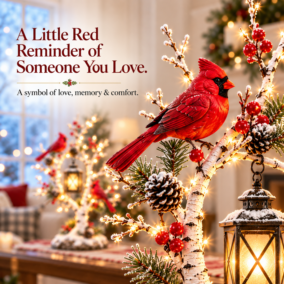 🔥 LAST DAY 50% OFF 🔥 🐦Cardinal Hearth Glow — Pre-Lit Cardinal Lantern & Evergreen Christmas Porch Decor 🎄🏮