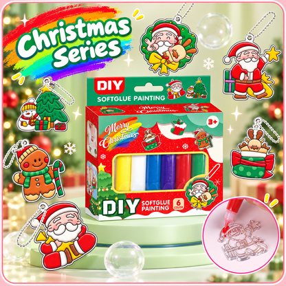 🎄❤️ Christmas DIY Charm Painting Kit – 6 Christmas Bag Charms & 6 Color Gels | Parent-Child Craft Activity🎁✨