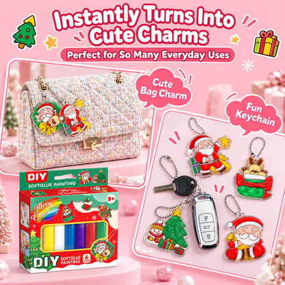 🎄❤️ Christmas DIY Charm Painting Kit – 6 Christmas Bag Charms & 6 Color Gels | Parent-Child Craft Activity🎁✨