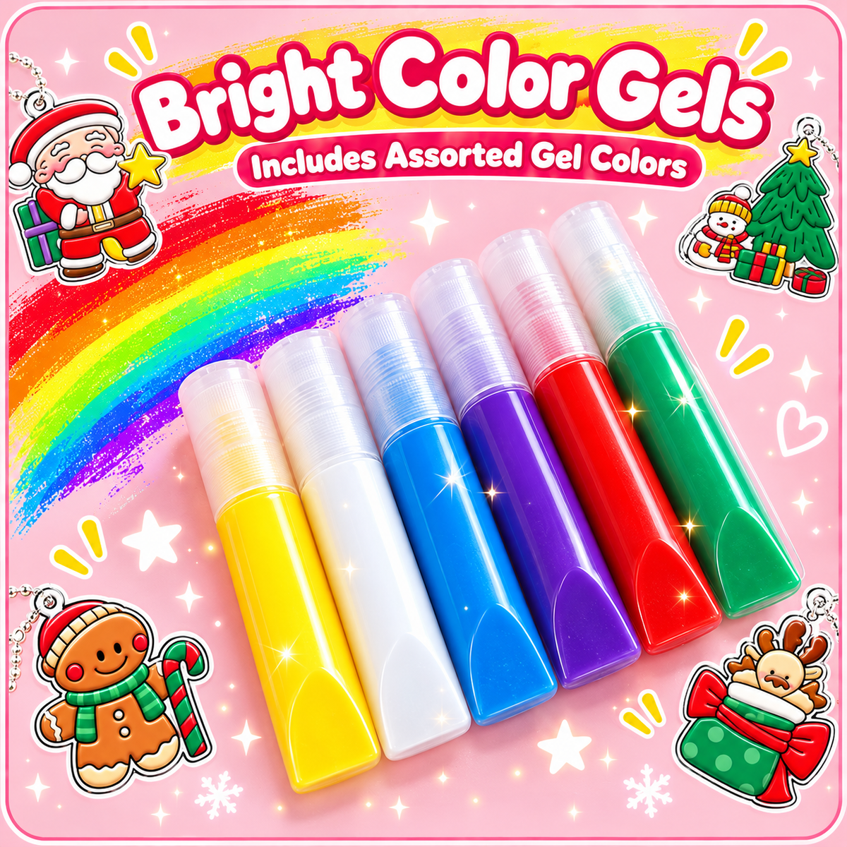 🎄❤️ Christmas DIY Charm Painting Kit – 6 Christmas Bag Charms & 6 Color Gels | Parent-Child Craft Activity🎁✨