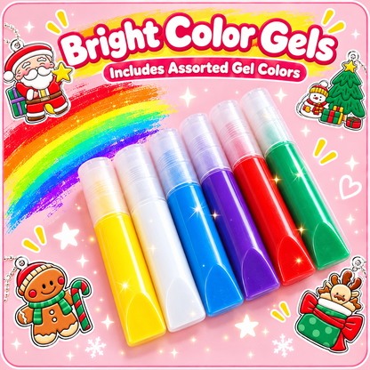 🎄❤️ Christmas DIY Charm Painting Kit – 6 Christmas Bag Charms & 6 Color Gels | Parent-Child Craft Activity🎁✨
