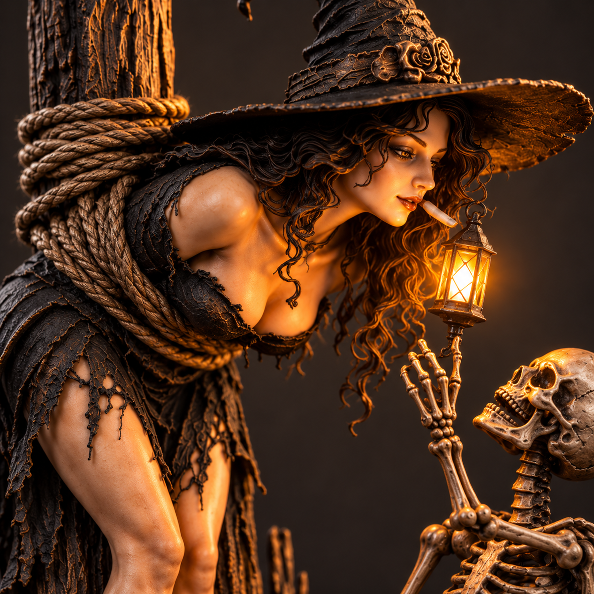 🎃 LIMITED-TIME 50% OFF | Witch’s Last Light™ – Gothic Witch & Skeleton Candle Scene Halloween Decor