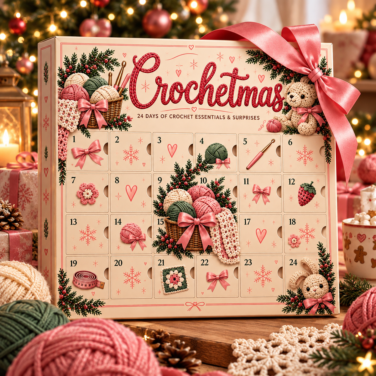 🎄 CozyStitch Christmas Countdown™ – 24 Days of Yarn & Crochet Surprises | Holiday Craft Gift for Crochet Lovers 🧶