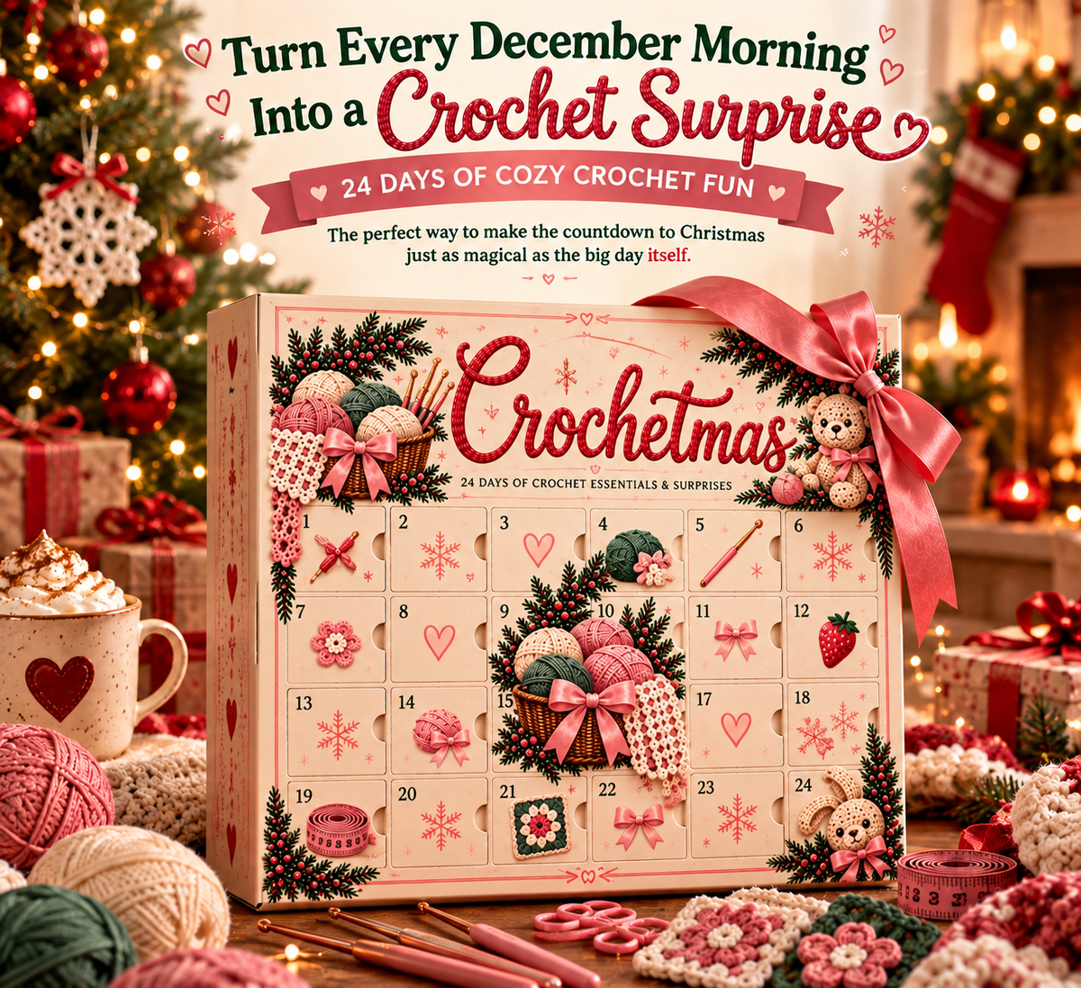 🎄 CozyStitch Christmas Countdown™ – 24 Days of Yarn & Crochet Surprises | Holiday Craft Gift for Crochet Lovers 🧶