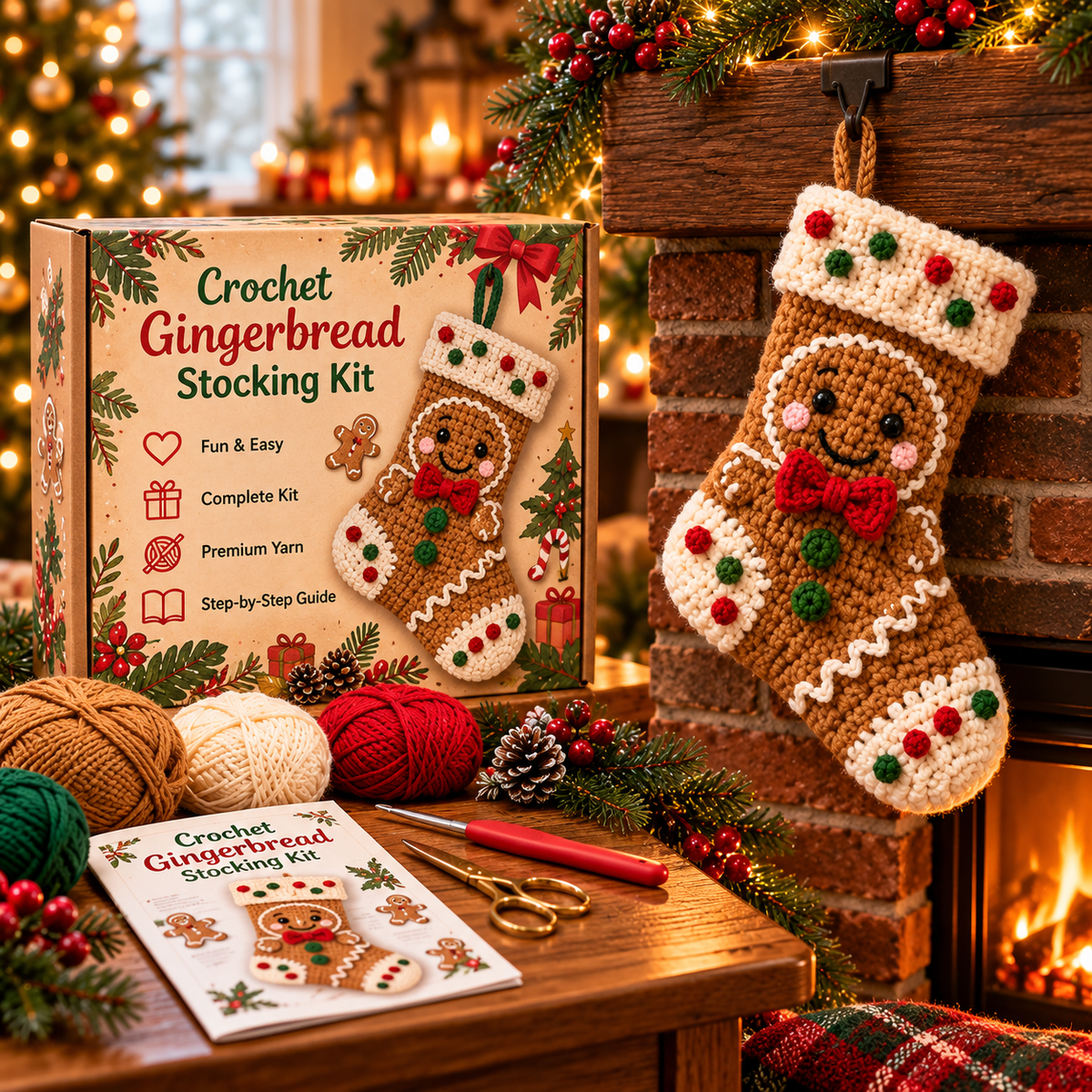 🎅🎄 Cozy Santa Crochet Christmas Stocking™ – Adorable 3D Santa Hanging Decor for Mantels & Holiday Homes