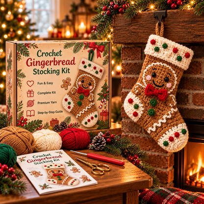 🎅🎄 Cozy Santa Crochet Christmas Stocking™ – Adorable 3D Santa Hanging Decor for Mantels & Holiday Homes