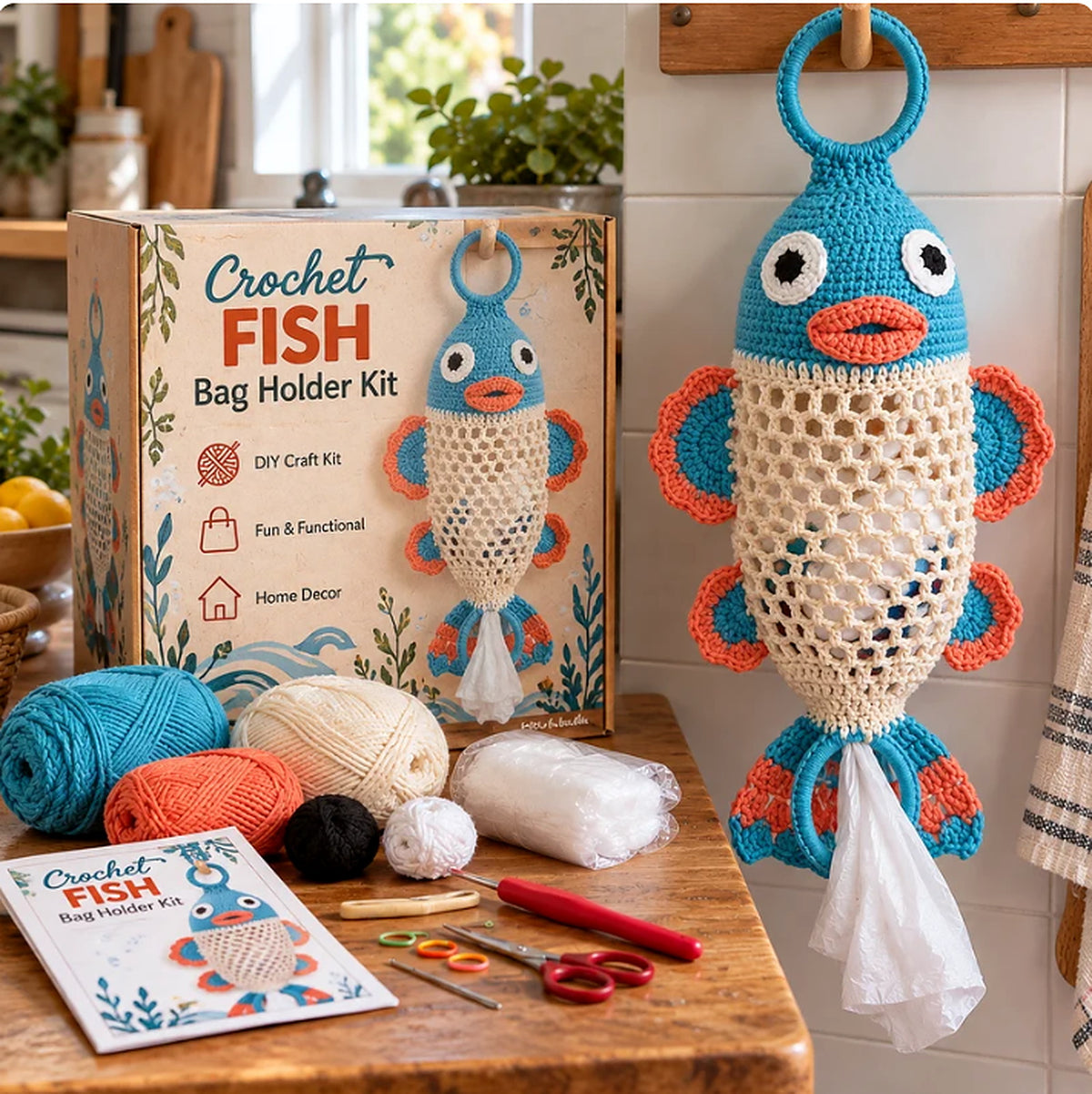 🐱 🌿Crochet Animal Bag Holder Diy Kit – Cute & Functional Hanging Storage Craft Kit 🐱 🌿
