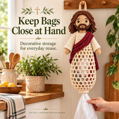 ✝️ Faith & Grace™ Christian Crochet Bag Holder DIY Kit – Hanging Grocery Bag Organizer & Meaningful Craft Gift