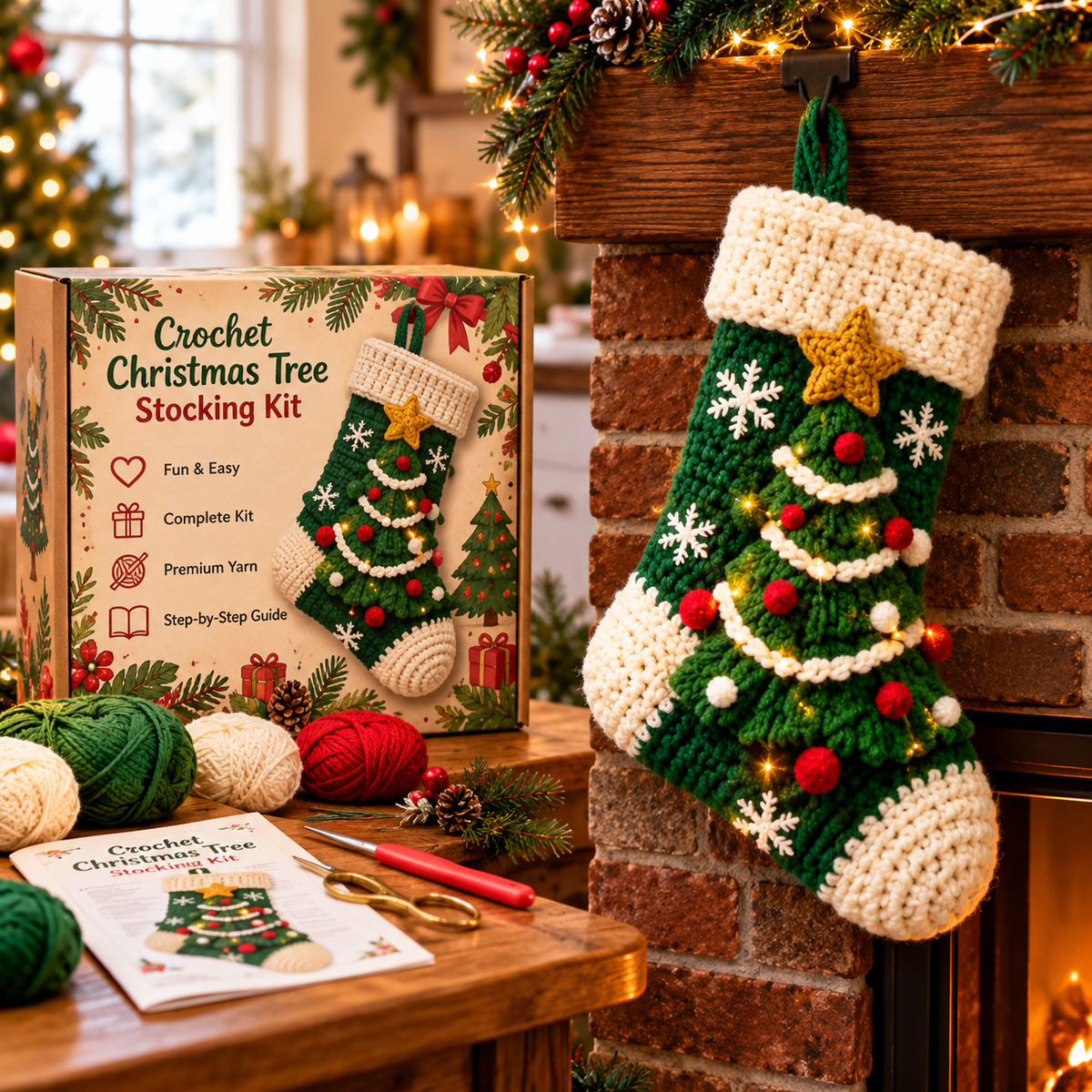 🎅🎄 Cozy Santa Crochet Christmas Stocking™ – Adorable 3D Santa Hanging Decor for Mantels & Holiday Homes