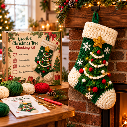 🎅🎄 Cozy Santa Crochet Christmas Stocking™ – Adorable 3D Santa Hanging Decor for Mantels & Holiday Homes