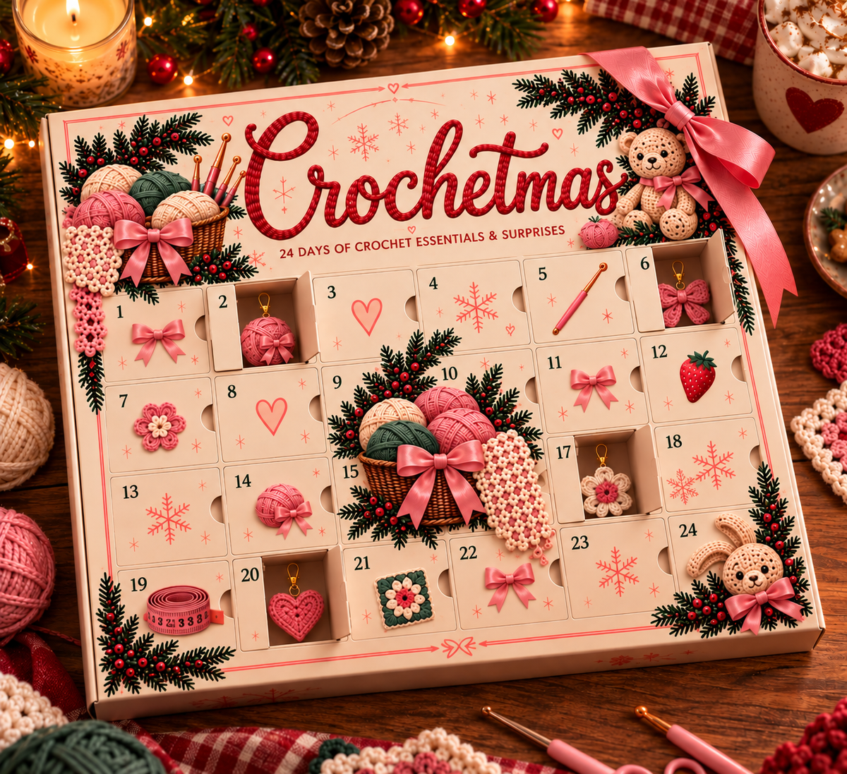 🎄 CozyStitch Christmas Countdown™ – 24 Days of Yarn & Crochet Surprises | Holiday Craft Gift for Crochet Lovers 🧶
