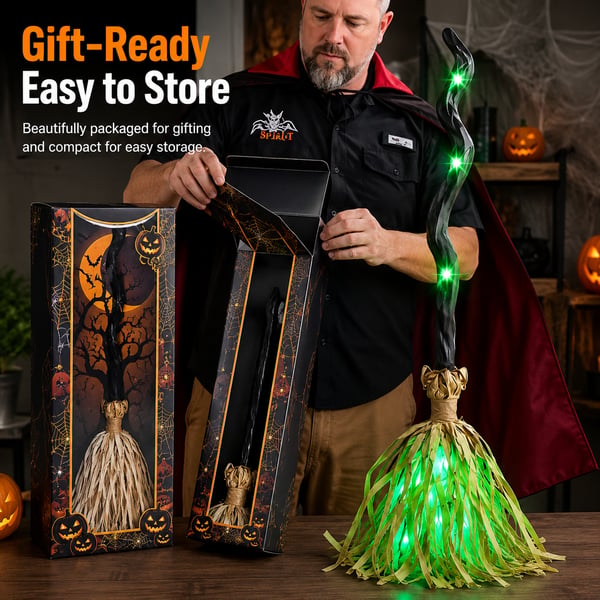 Animated Witch Broom Halloween gift box and storage packaging