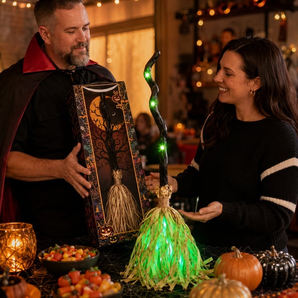 Animated Witch Broom Halloween gift at party