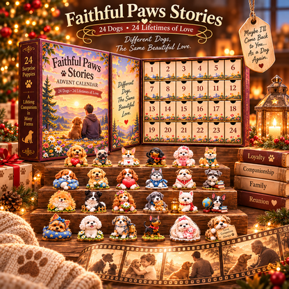 🐾 Faithful Paws Stories™ – 24 Dogs, One Forever Love ❤️ | 2026 Dog Figurine Advent Calendar – 24 Collectible Resin Puppies