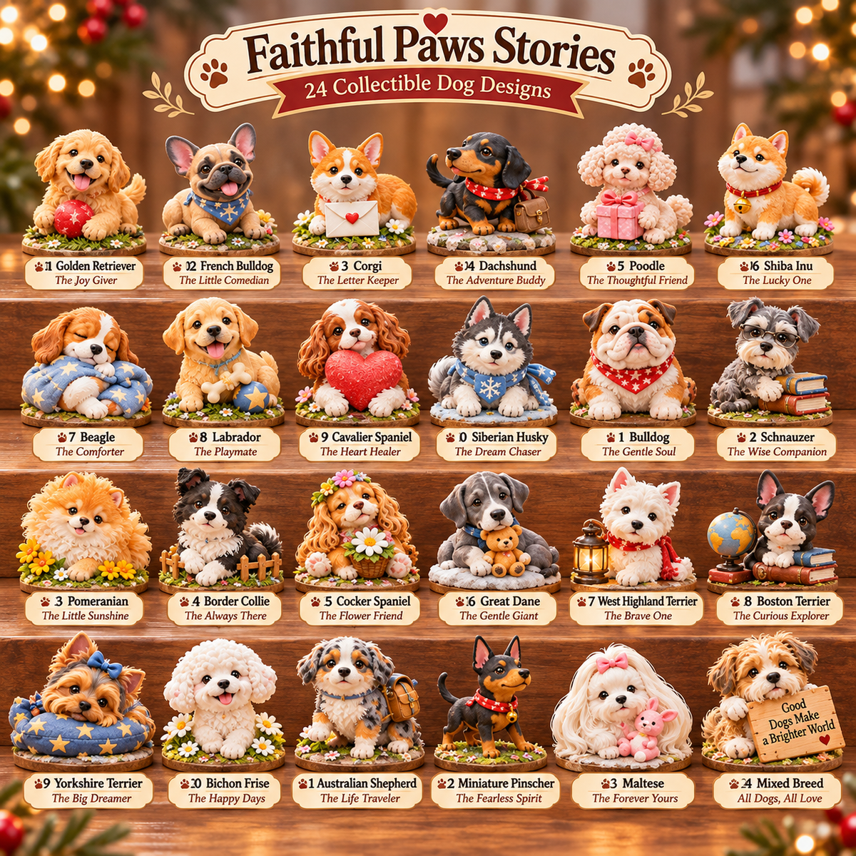 🐾 Faithful Paws Stories™ – 24 Dogs, One Forever Love ❤️ | 2026 Dog Figurine Advent Calendar – 24 Collectible Resin Puppies