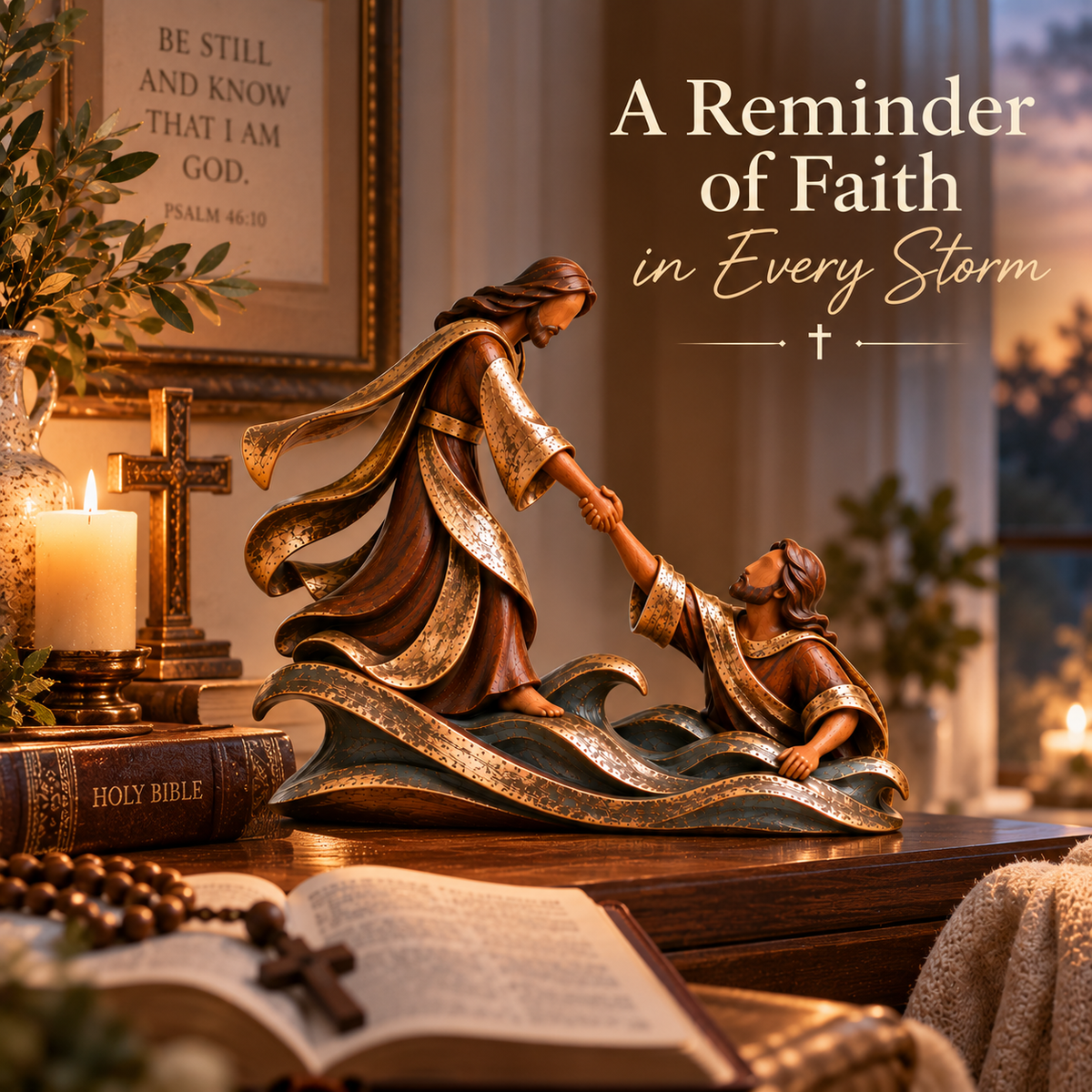 ✝️ He Reached for Me™ – Jesus Saves Peter from the Waves Sculpture | Christian Faith & Hope Home Decor