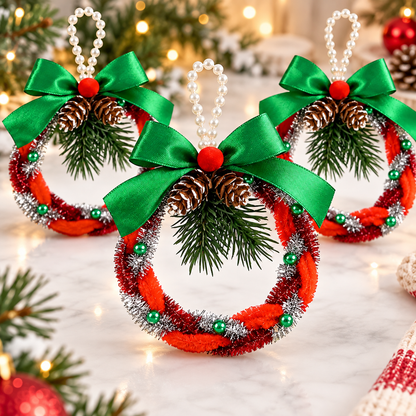 🎄 DIY Christmas Wreath Ornament Kit (Set of 3) – Easy & Fun Beginner-Friendly Christmas Craft | Handmade Holiday Decorations