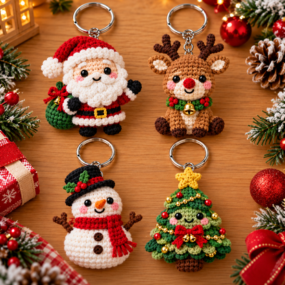🎄 Christmas Crochet Keychains—Santa Claus, Reindeer, Snowman, and Christmas Tree | Adorable Festive Bag Charms and Stocking Stuffers