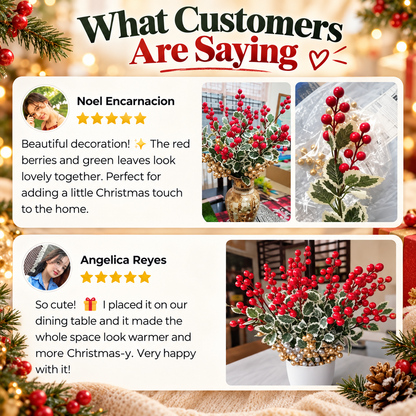 🎄 Christmas Holly Berry Stems – Realistic Red Berries & Variegated Greenery | Artificial Christmas Floral Picks for Vase Arrangements, Table Centerpieces & Festive Home Decor
