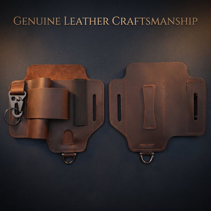 Genuine Cowhide Leather EDC Belt Organizer - Multitool, Flashlight & Key Holster Sheath