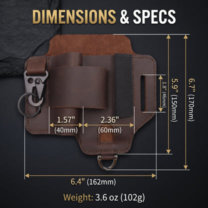 Genuine Cowhide Leather EDC Belt Organizer - Multitool, Flashlight & Key Holster Sheath