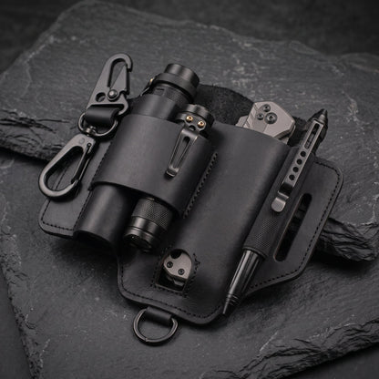 Genuine Cowhide Leather EDC Belt Organizer - Multitool, Flashlight & Key Holster Sheath