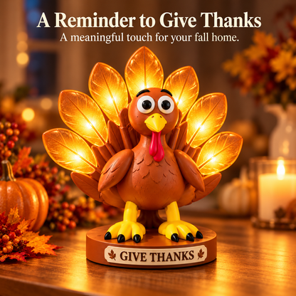 🦃 Give Thanks Turkey Lamp – Glowing Feather Table Light for Cozy Fall & Thanksgiving Decor