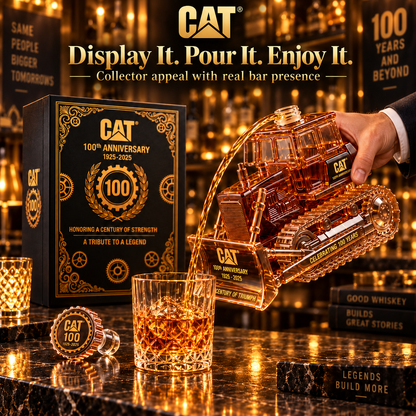 🔥 LIMITED-TIME OFFER | CAT 100th Anniversary Bulldozer Crystal Whiskey Decanter – 1925–2025 Collector Edition Display & Gift