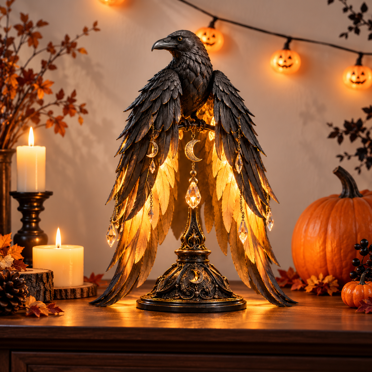 Ravenwing Nocturne™ – Illuminated Gothic Raven Table Lamp