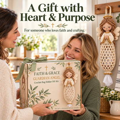 ✝️ Faith & Grace™ Christian Crochet Bag Holder DIY Kit – Hanging Grocery Bag Organizer & Meaningful Craft Gift