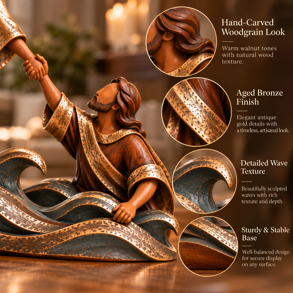 ✝️ He Reached for Me™ – Jesus Saves Peter from the Waves Sculpture | Christian Faith & Hope Home Decor