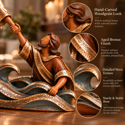 ✝️ He Reached for Me™ – Jesus Saves Peter from the Waves Sculpture | Christian Faith & Hope Home Decor