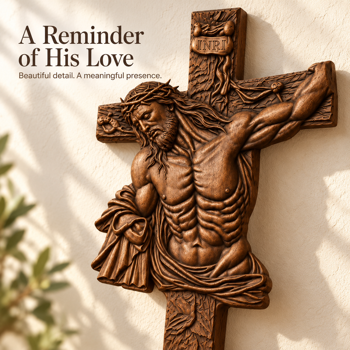 ✝️ Hand-Carved Beech Wood Crucifix – Jesus Christ Wall Cross with Intricate Relief Details | A Meaningful Reminder of His Love & Christian Faith Gift