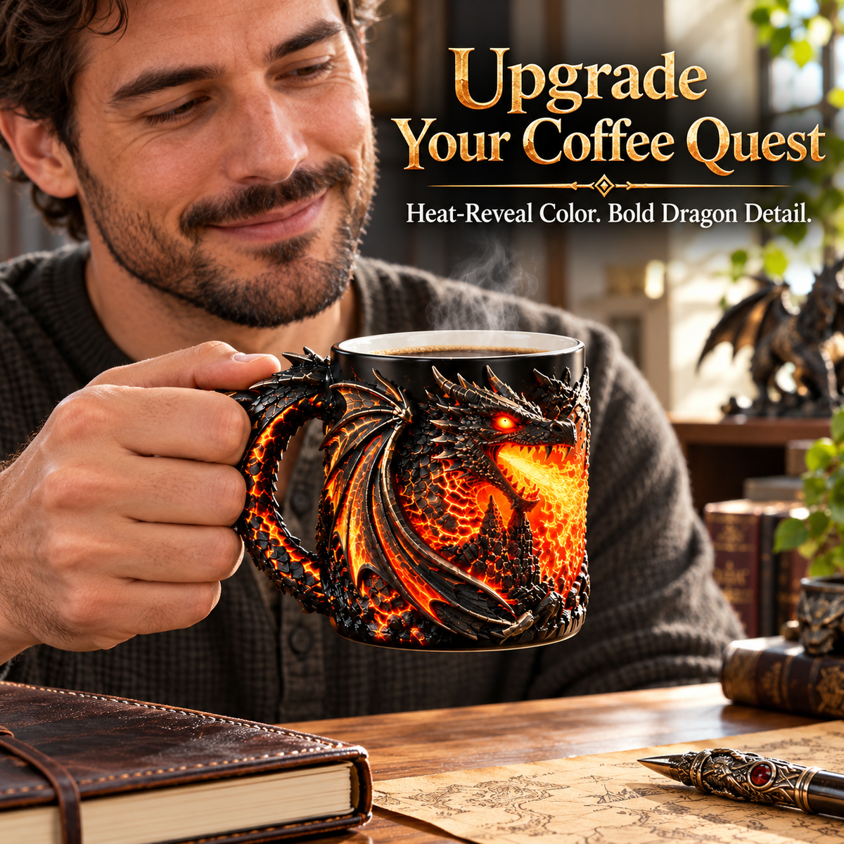 🔥 LAST DAY 50% OFF 🔥🐉 Awaken the Dragon™ – 3D Heat-Reveal Magic Mug with Color-Changing Fire & Sculpted Dragon Design 🔥☕✨