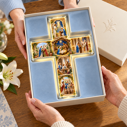 🙏 The Story of Mary™ Illuminated Wall Cross – 6 Sacred Scenes of the Virgin Mary’s Life | Meaningful Catholic Decor & Gift