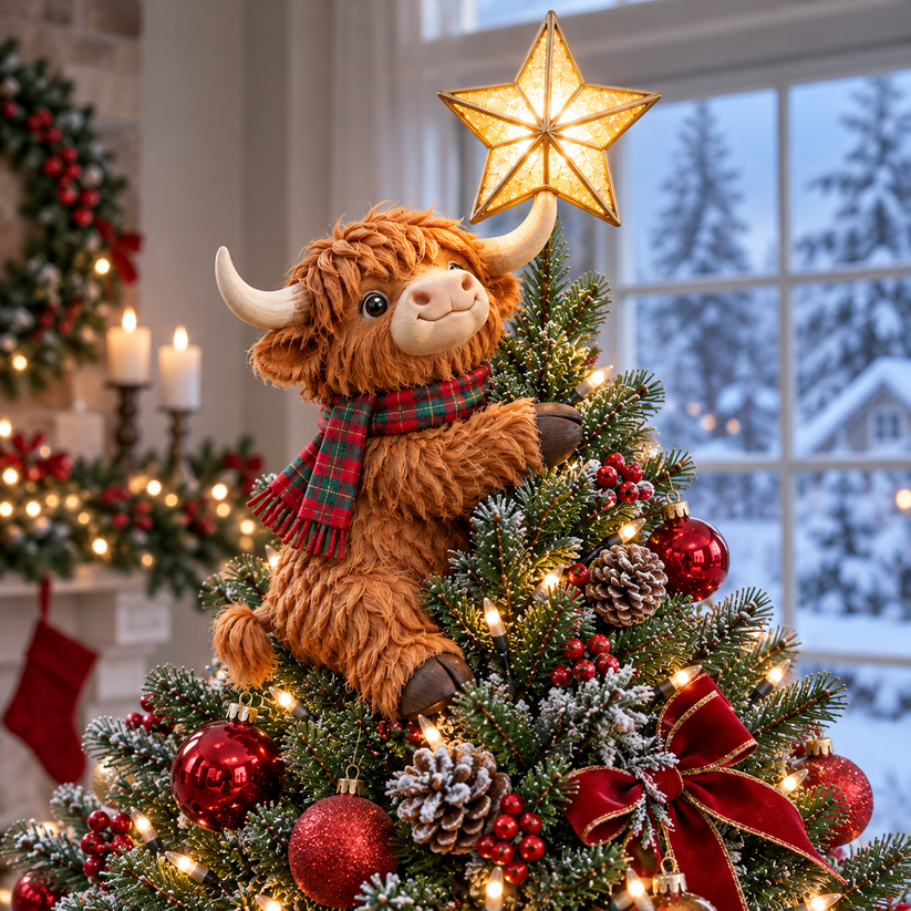 Highland Cow Star Helper Christmas Tree Topper
