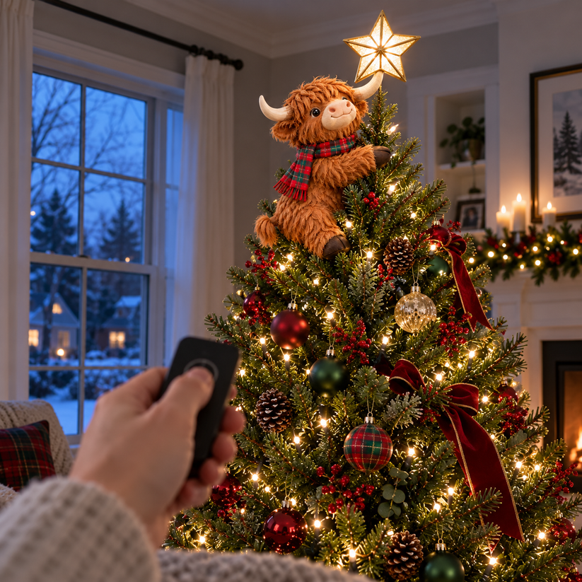 Glowing Highland cow Christmas star decoration