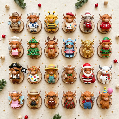 Baby Bubble 24-Day Christmas Highland Cow Advent Calendar - Card 3: 24 Collectible Figures Flat-Lay Catalog