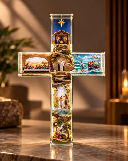 ✝️ Jesus' Life Story Illuminated Cross – 3D Biblical Scenes Night Light | Christian Home Decor & Meaningful Faith Gift ✨