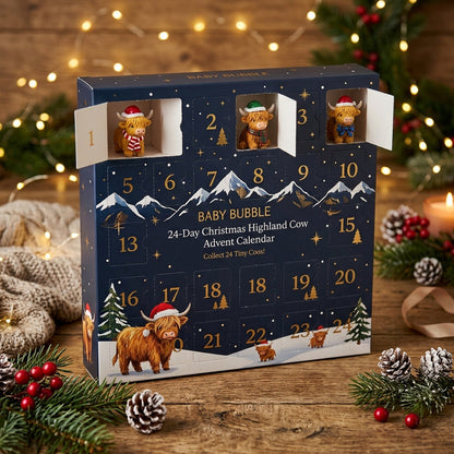 Baby Bubble 24-Day Christmas Highland Cow Advent Calendar - Card 1: Hero Unboxing & Countdown Hook
