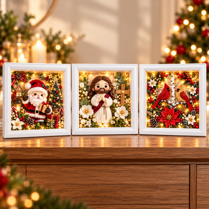 🎄✨ 3D Christmas Shadow Box Decor – Santa, Jesus & Cardinal Keepsake Frames | Ready-to-Display Holiday Gifts