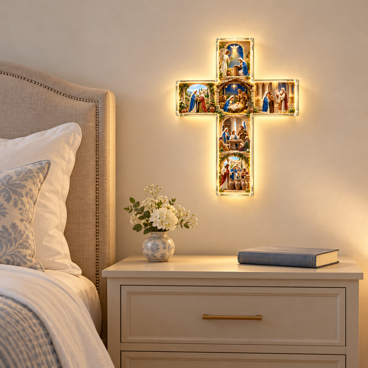 🙏 The Story of Mary™ Illuminated Wall Cross – 6 Sacred Scenes of the Virgin Mary’s Life | Meaningful Catholic Decor & Gift