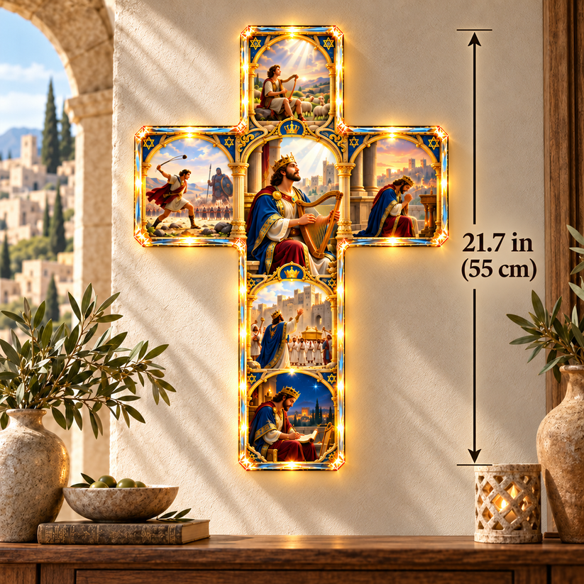 Large 21.7 inch 55 centimeter King David illuminated cross