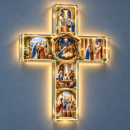 🙏 The Story of Mary™ Illuminated Wall Cross – 6 Sacred Scenes of the Virgin Mary’s Life | Meaningful Catholic Decor & Gift