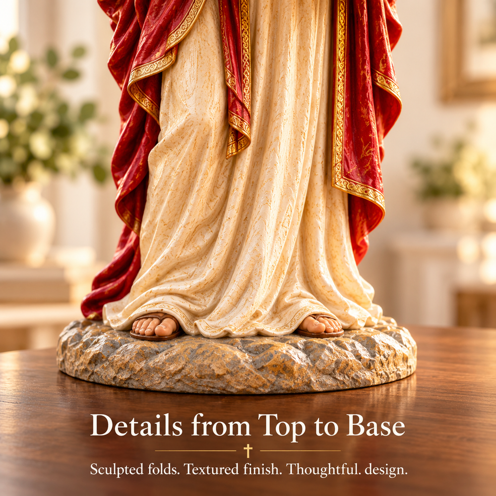 Jesus figurine robe, feet and textured base details