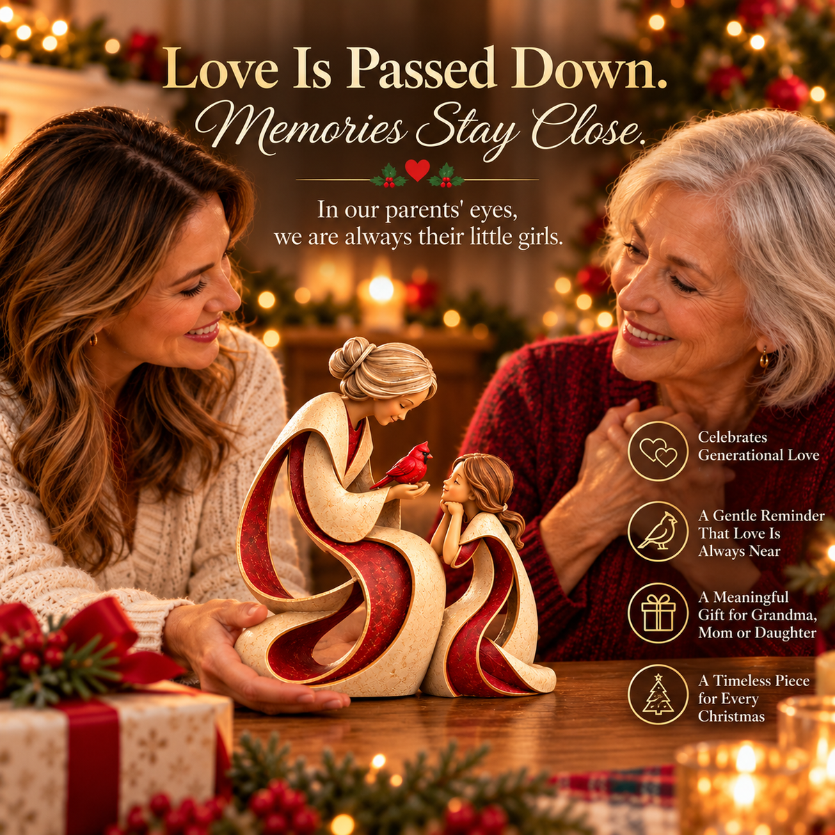 Love Passed Down™ – Grandmother & Granddaughter Cardinal Keepsake Sculpture