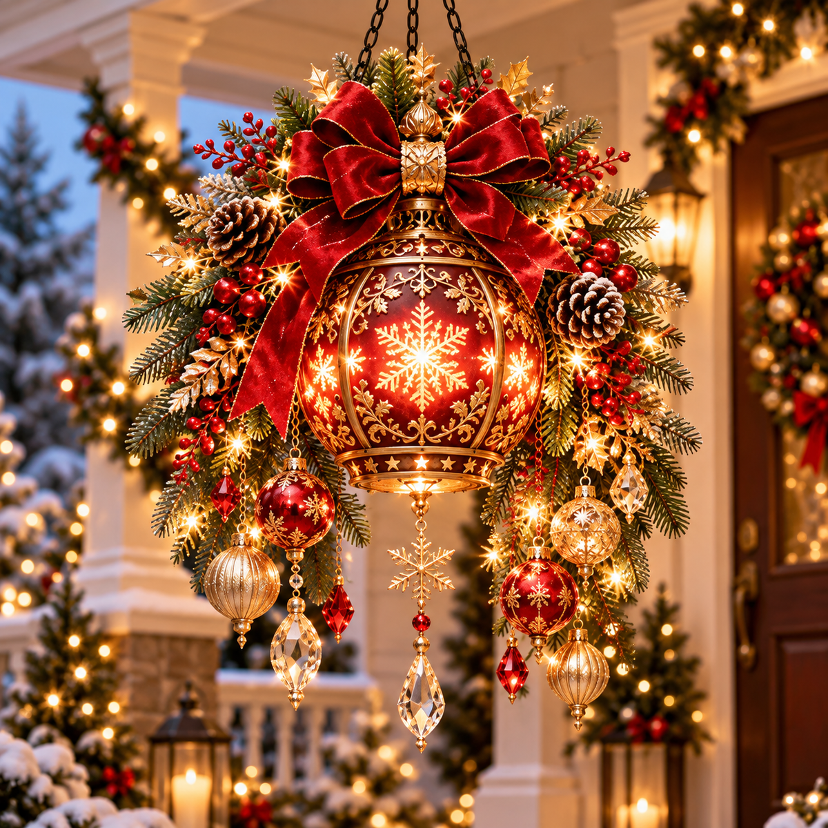 Royal Christmas Lantern red gold hanging Christmas porch decor