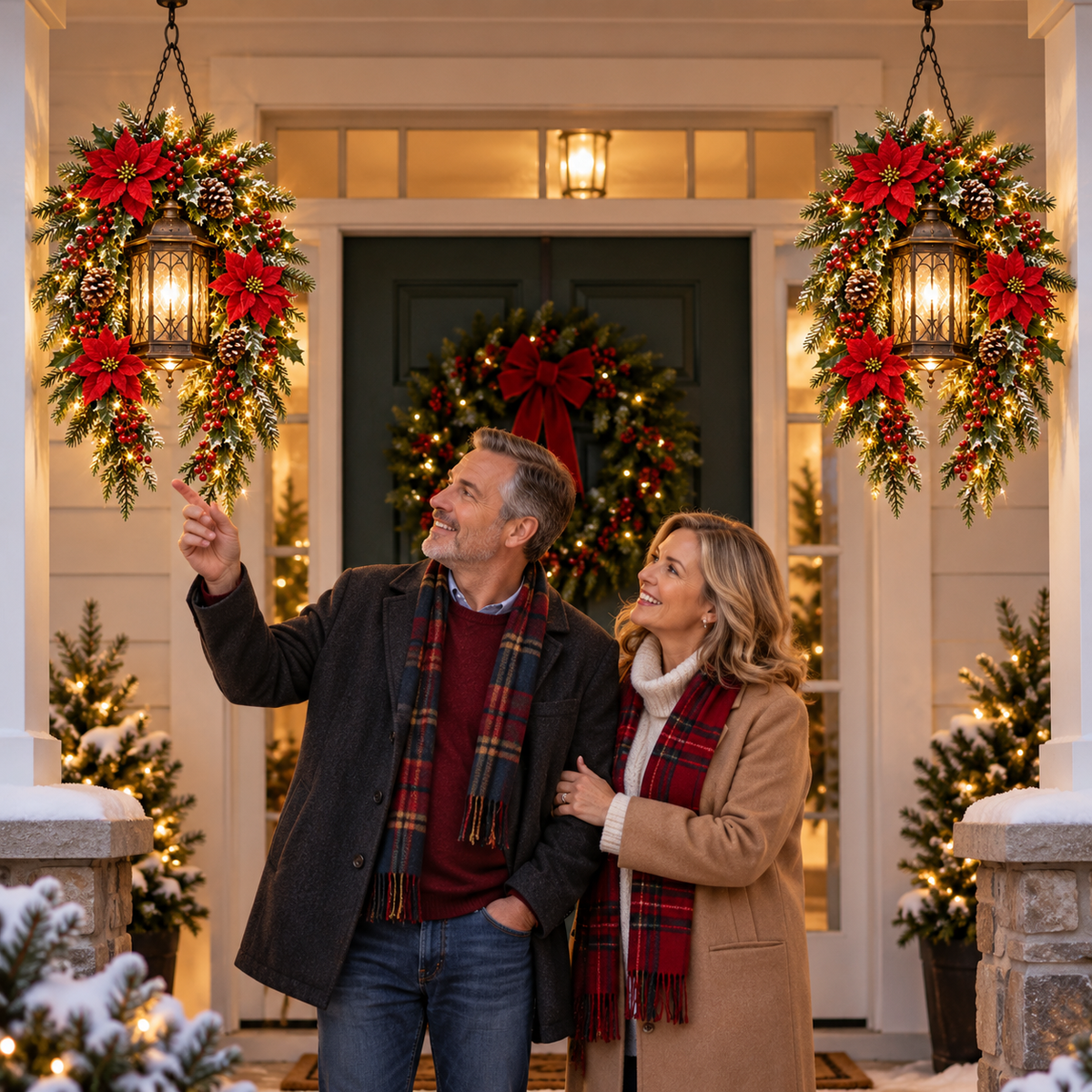 Peppermint Christmas hanging lantern with candy canes, peppermint decorations and cascading greenery